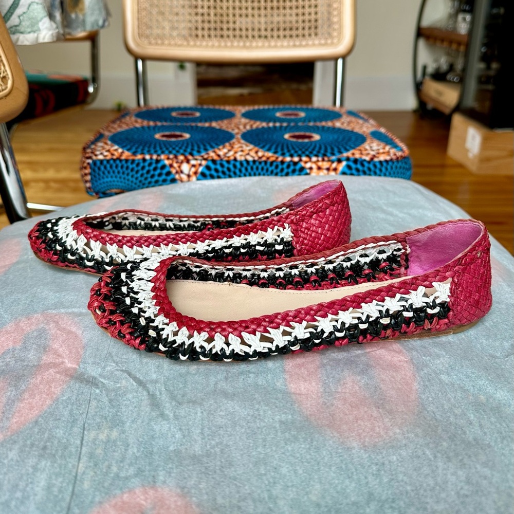 Prada Red and Black Flats with Intricate Trim - Picture 2 of 6